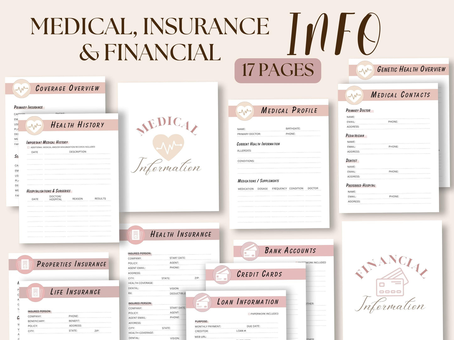 Example pages of medical planner overview of the End of life planner 
