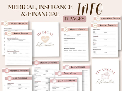 Example pages of medical planner overview of the End of life planner 