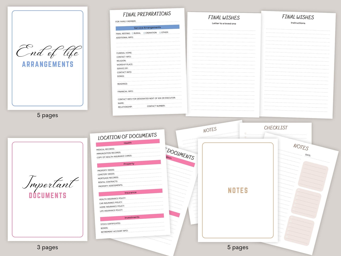 end of life binder, final preparations, funeral  planner, important documents organizer