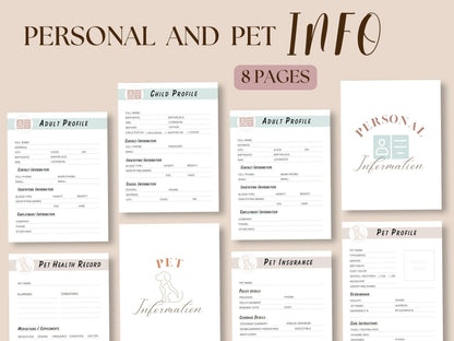 Personal and Pet information. Example pages of Emergency binder