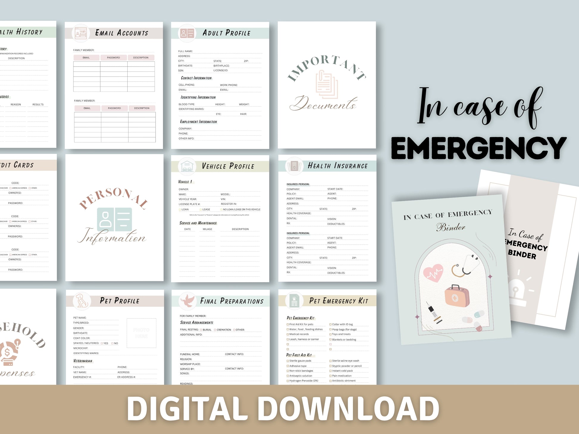 In case of emergency planner, sections overview